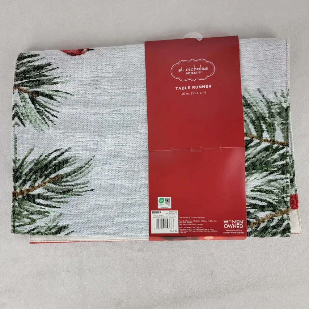 Snowman Table Runner Tapestry Christmas Holiday Pine Decor Festive 36 Inch NEW